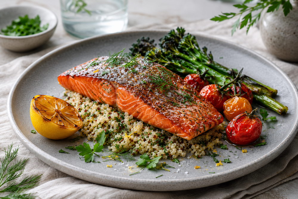 Wild Salmon with Lemon-Herb Quinoa & Roasted Vegetables